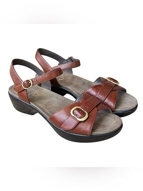 DANSKO Cognac Leather Sandals w/ Gold Buckles